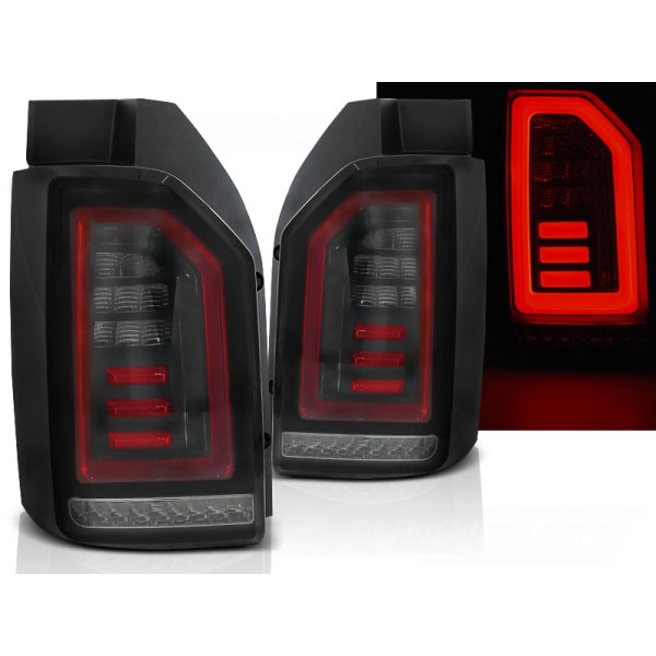 VW T6 2015- - zadné LED svetlá čierno dymové červená LED BAR s dynamickým blinkerom
