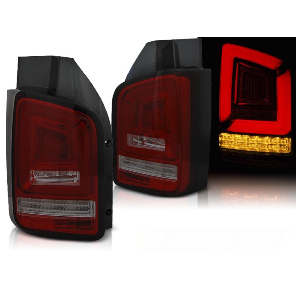 VW T6 15-19 TWIN DOOR - zadné LED svetlá červeno dymová LED BAR s dynamickým blinkerom