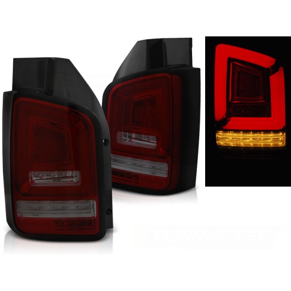 VW T5 10-15 - zadné LED svetlá červeno dymová LED BAR s dynamickým blinkerom