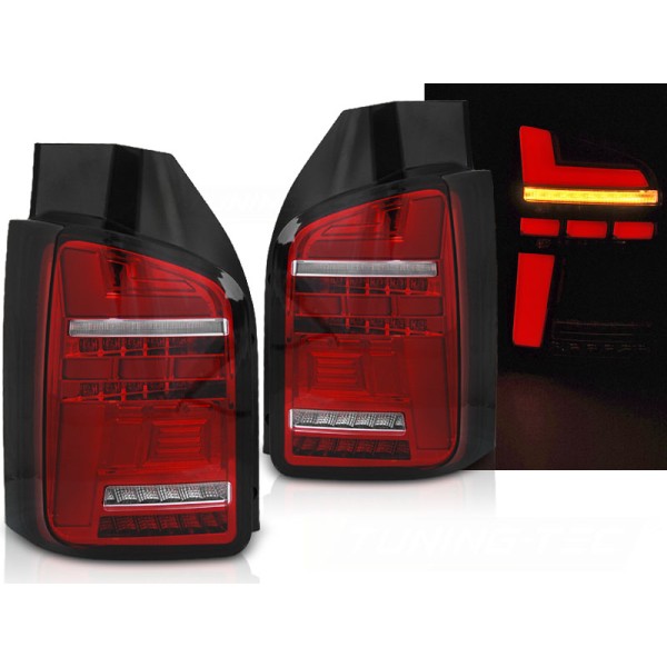 VW T6 15-19 dvojkrídlová verzia - zadné LED svetlá červeno biela LED BAR s dynamickým blinkrom