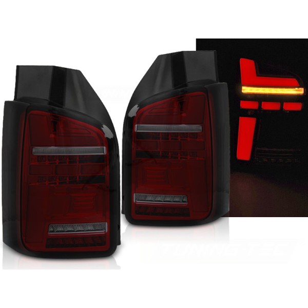 VW T6.1 20- dvojkrídlová verzia - zadné LED svetlá červeno dymová LED BAR s dynamickým blinkrom
