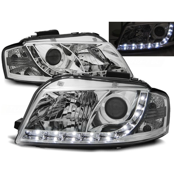 Audi A3 8P 03-08 - predné chrom svetlá s LED svietením