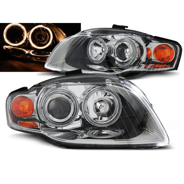 Audi A4 04-09 - predné chrom svetlá s ANGEL EYES