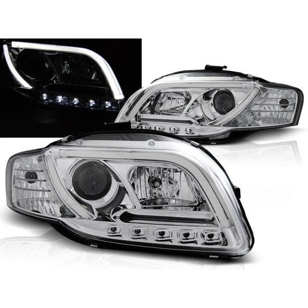 Audi A4 04-09 - predné chrom svetlá s LED svietením TUBE LIGHTS