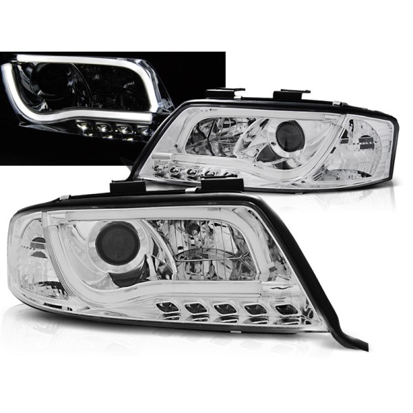 Audi A6 97-01 - predné chrom svetlá s LED svietením TUBE LIGHTS