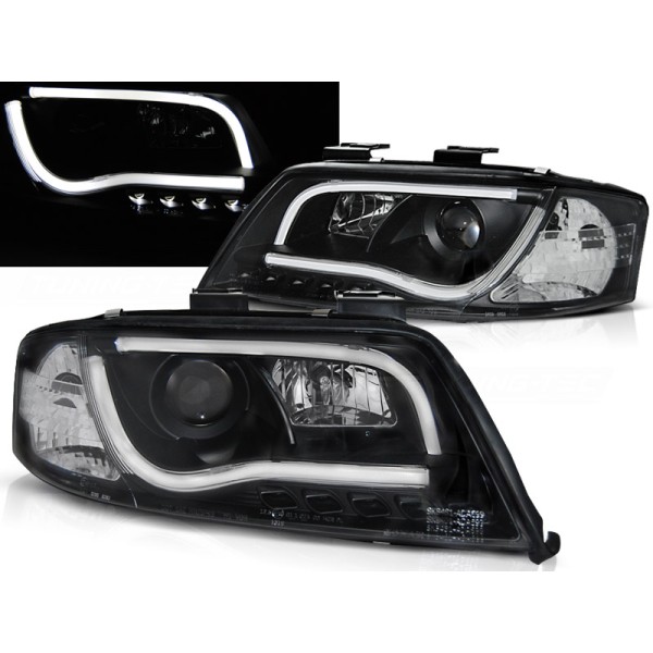 Audi A6 97-01 - predné čierna svetlá s LED svietením TUBE LIGHTS