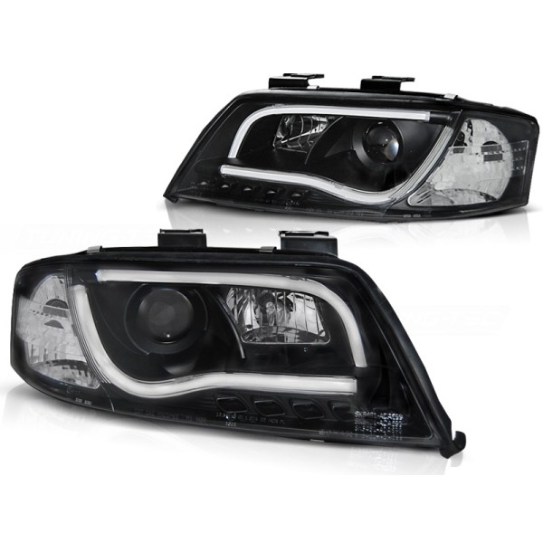 Audi A6 01-04 - predné čierna svetlá s LED svietením TUBE LIGHTS
