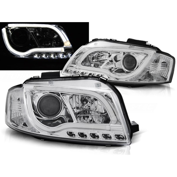 Audi A3 8P 03-08 - predné chrom svetlá s LED TUBE LIGHTS