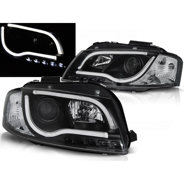 Audi A3 8P 03-08 - predné čierna svetlá s LED TUBE LIGHTS