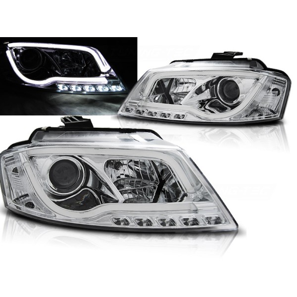 Audi A3 8P 08-12 - predné chrom svetlá s LED denným svietením TUBE LIGHTS