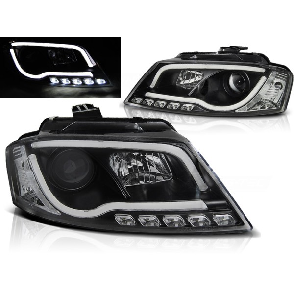 Audi A3 8P 08-12 - predné čierna svetlá s LED denným svietením TUBE LIGHTS
