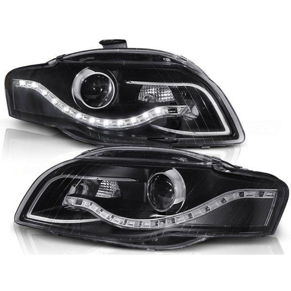 Audi A4 04-09 - predné čierne svetlá s LED denným svietením
