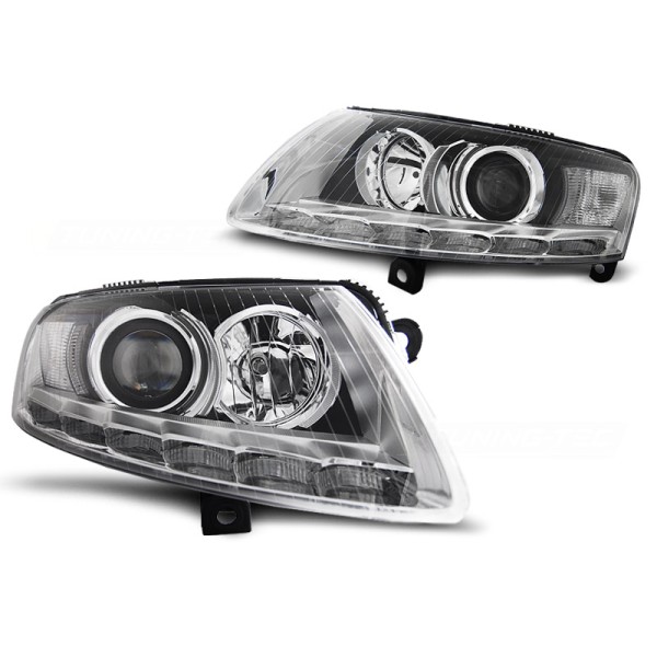 Audi A6 04-08 - predné čierna svetlá s LED denným svietením pre xenon