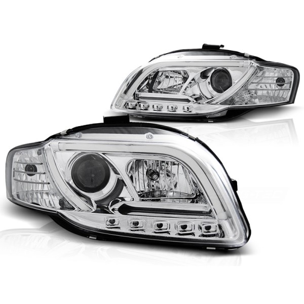 Audi A4 04-09 - predné chrom svetlá s LED denným svietením TUBE LIGHTS