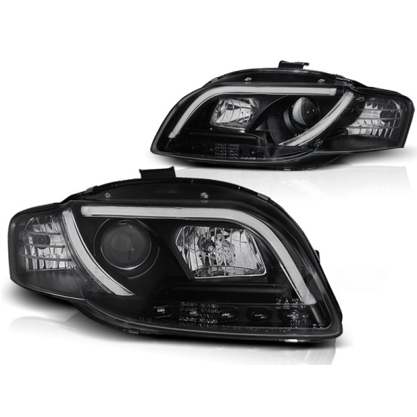 Audi A4 04-09 - predné čierne svetlá s LED denným svietením TUBE LIGHTS