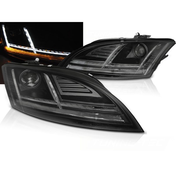 Audi TT 10-14 8J - predné čierna svetlá s LED denným svietením a dynamickým blinkerom pre xenon AFS