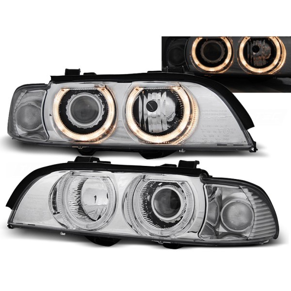 BMW E39 95-03 - predné chrom svetlá s ANGEL EYES pre xenon