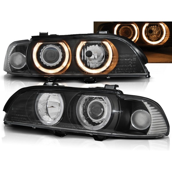 BMW E39 95-03 - predné čierna svetlá s ANGEL EYES pre xenon