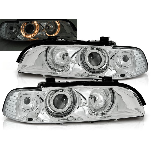 BMW E39 95-03 - predné chrom svetlá s ANGEL EYES