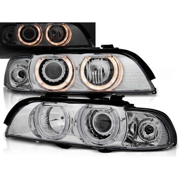 BMW E39 95-03 - predné chrom svetlá s ANGEL EYES