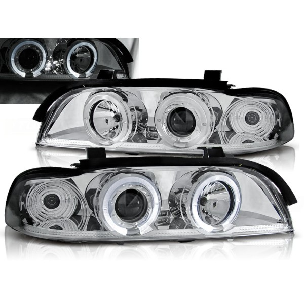 BMW E39 95-03 - predné chrom svetlá s ANGEL EYES