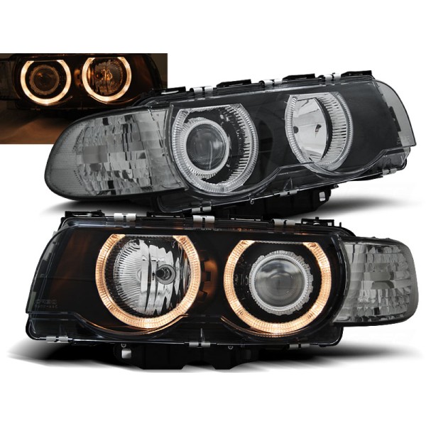 BMW E38 98-01 - predné čierna svetlá s ANGEL EYES