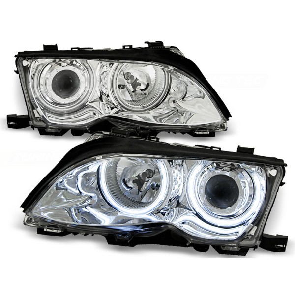 BMW E46 01-05 SEDAN, KOMBI - predné chrom svetlá s ANGEL EYES CCFL