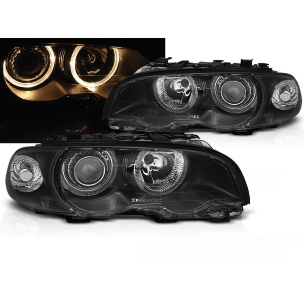 BMW E46 99-03 COUPE CABRIO - predné čierne svetlá s ANGEL EYES