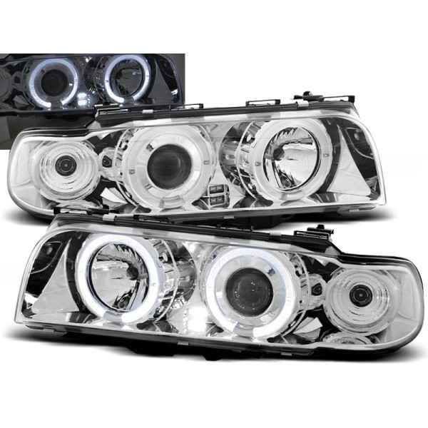 BMW E38 94 - 98 - predné chrom svetlá s ANGEL EYES