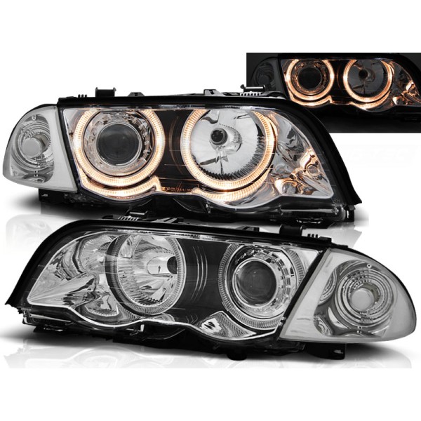 BMW E46 98-01 SEDAN, COMBI - predné chrom svetlá s ANGEL EYES
