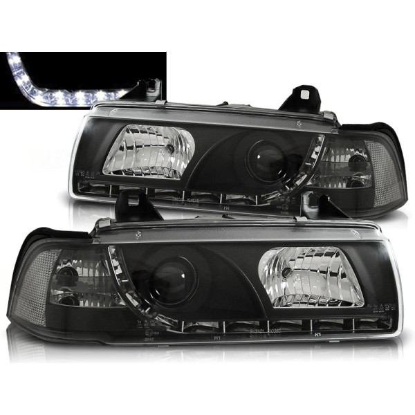 BMW E36 90-99 SEDAN, KOMBI, COMPACT - predné čierne svetlá s LED svietením