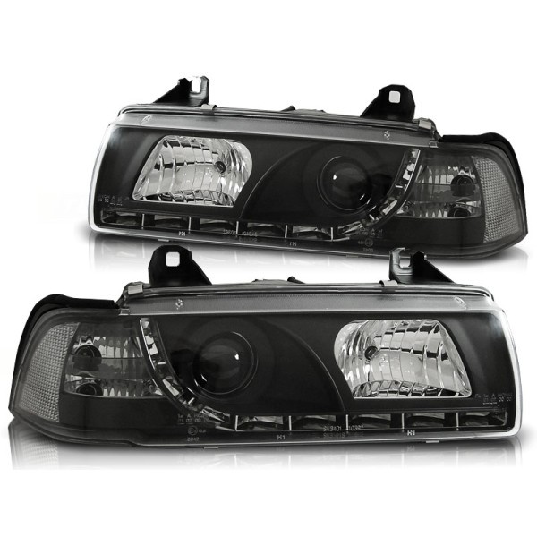 BMW E36 90-99 COUPE, CABRIO - predné čierne svetlá s LED svietením