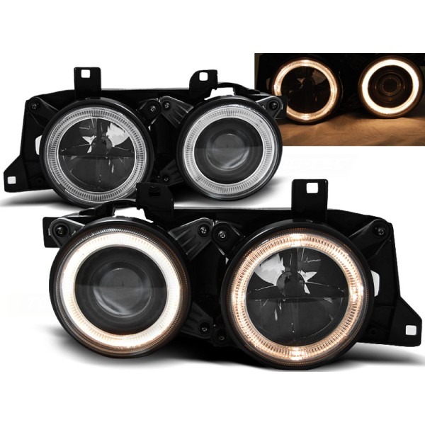BMW E32 / E34 - predné čierna svetlá s ANGEL EYES CCFL