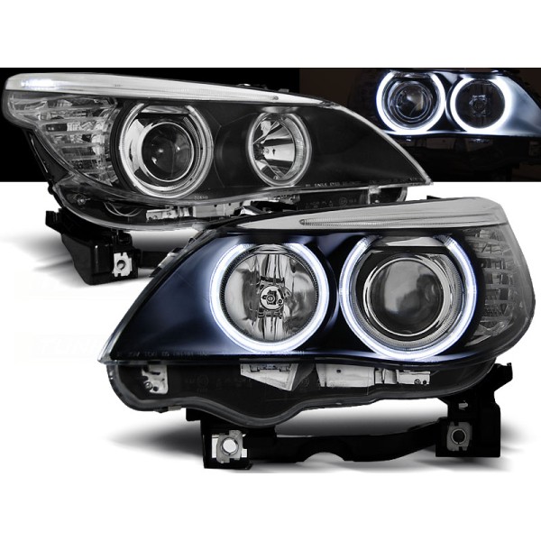 BMW E60 / E61 03-07 - predné čierna svetlá s ANGEL EYES CCFL