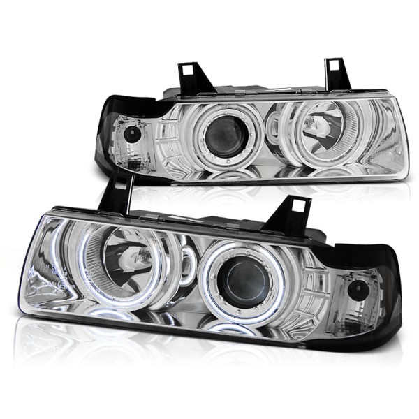 BMW E36 90-99 COUPE, CABRIO - predné chrom svetlá s ANGEL EYES CCFL