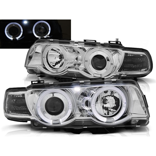 BMW E38 98-01 - predné chrom svetlá s ANGEL EYES
