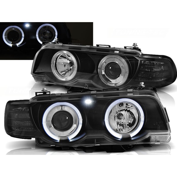 BMW E38 98-01 - predné čierna svetlá s ANGEL EYES