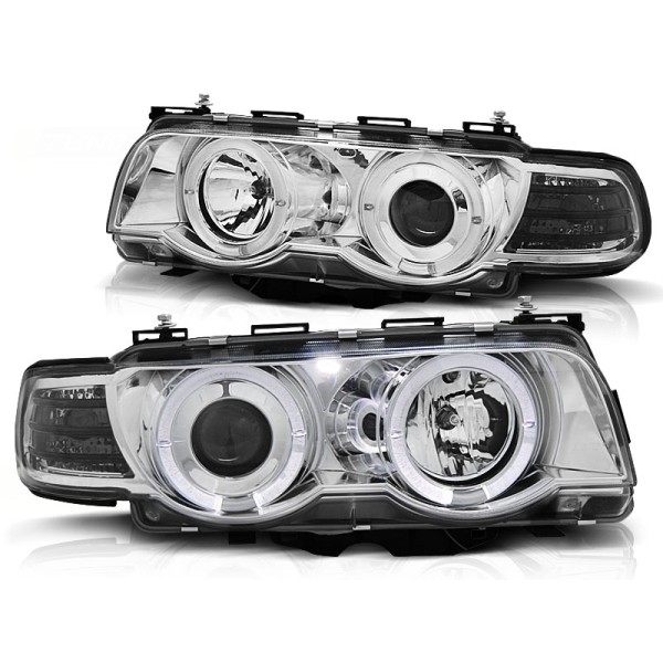 BMW E38 98-01 - predné chrom svetlá s ANGEL EYES pre xenon