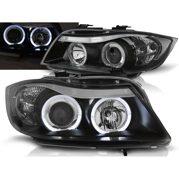 BMW E90 / E91 05-08 - predné čierna svetlá s ANGEL EYES