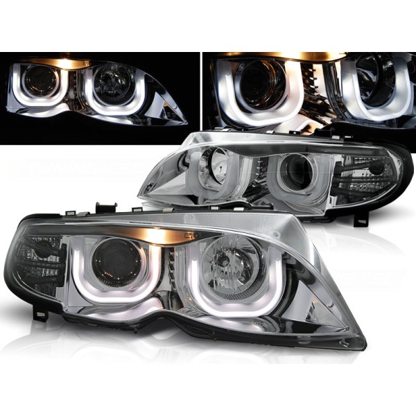 BMW E46 01-05 SEDAN, KOMBI - predné chrom svetlá s ANGEL EYES 3D