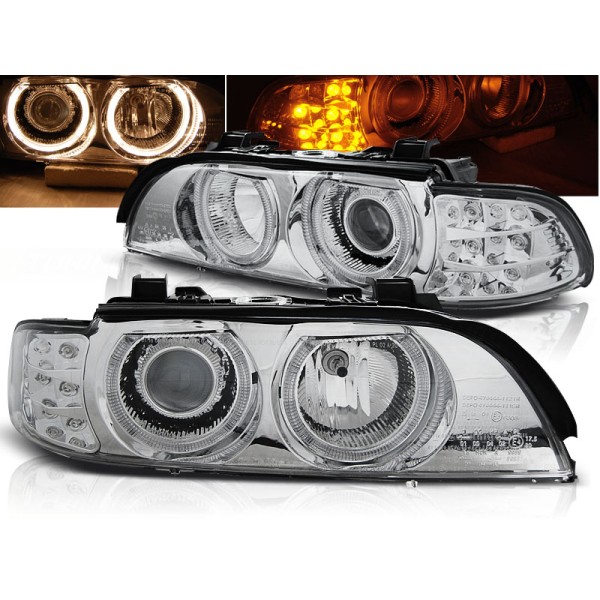 BMW E39 95-03 - predné chrom svetlá s ANGEL EYES a LED smerovky