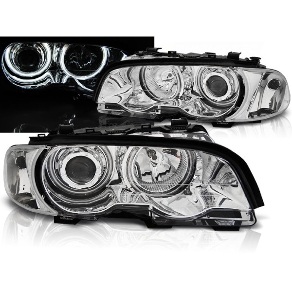 BMW E46 99-03 COUPE CABRIO - predné chrom svetlá s ANGEL EYES CCFL