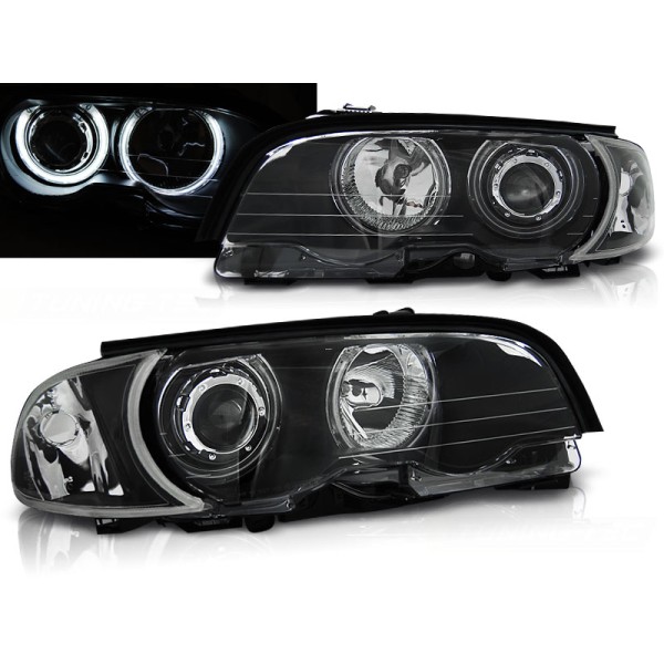 BMW E46 99-03 COUPE CABRIO - predné čierne svetlá s ANGEL EYES CCFL