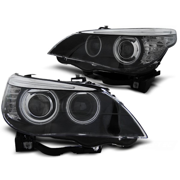 BMW E60 / E61 05-07 - predné čierna svetlá s ANGEL EYES CCFL pre xenon