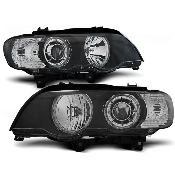 BMW X5 E53 99-03 - predné čierna svetlá ANGEL EYES LED pre xenon