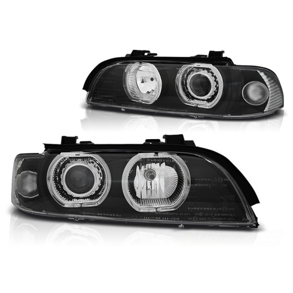 BMW E39 95-03 - predné čierna svetlá s ANGEL EYES LED pre xenon