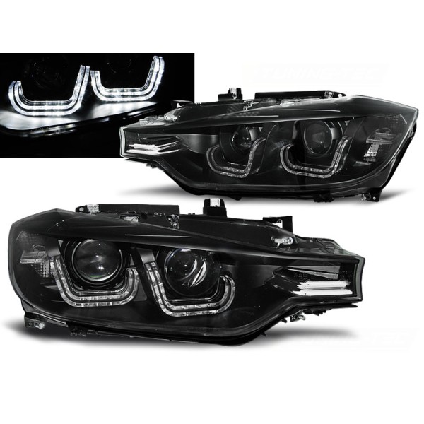 BMW F30 / F31 11-15 - predné čierna svetlá s ANGEL EYES U-LED a denným svietením