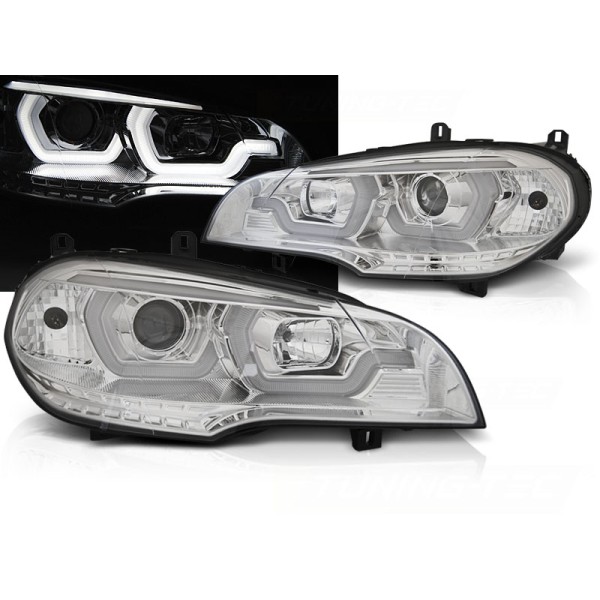 BMW X5 E70 07-13 - predný chróm svetla 3D ANGEL EYES a LED denným svietením