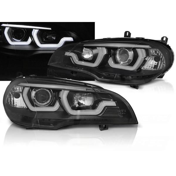 BMW X5 E70 07-13 - predné čierna svetlá TUBE LIGHT 3D a denným svietením