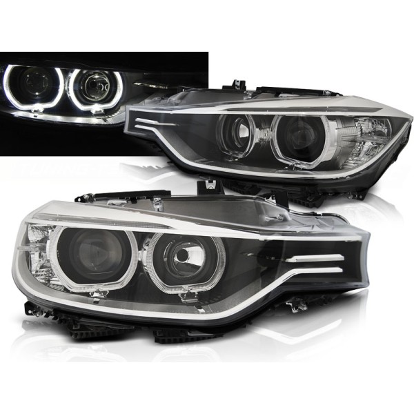 BMW F30 / F31 11-15 - predné čierna svetlá s ANGEL EYES LED a denným svietením